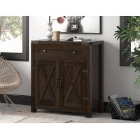 Allewie Accent Farmhouse Storage Cabinet with Double Doors Buffet Cabinet Sideboard with Drawer and 2-Tier Shelves for Living Room Kitchen Bathroom 30 Inches Espresso