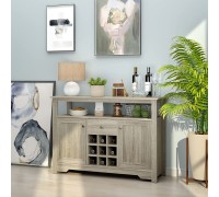 Buffet Storage Sideboard Wine Bar Cabinet with Drawer and 9-Bottle Wood Console Table for Kitchen Dining Living Room Grey