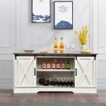 Coffee Bar Cabinet with Farmhouse Doors Sliding Barn Door Sideboard Buffet Cabinet with Storage for Living Room Dinning Room Sideboards Storage Cabinet White