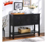 DANGRUUT Elegant Farmhouse Thicken Solid Wood Buffet Sideboard with Door Cabinet Storage Drawers Bottom Shelf 43'' Rustic Accent Console Table Buffet Serving Cabinet for Entryway Kitchen Black