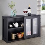 FANTASK Kitchen Storage Cabinet Sideboard Stackable Buffet w Height-Adjustable Shelf & 2 Glass Sliding Doors Accent Console Table for Kitchen Dining Living Room Hallway Office Black