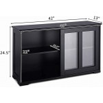 FANTASK Kitchen Storage Cabinet Sideboard Stackable Buffet w Height-Adjustable Shelf & 2 Glass Sliding Doors Accent Console Table for Kitchen Dining Living Room Hallway Office Black