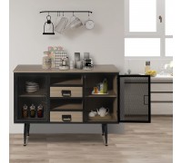 GBU Industrial Buffet Cabinet Kitchen Storage Cabinet Dining Room Buffet Metal and Wood Sideboard with Mesh Doors Console Table for Living Room,Walnut