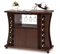 Giantex Buffet Server Rolling Sideboard Wood Credenza Console Table 12 Wine Bottle Rack 4 Glass Holder Kitchen Dining Room Cupboard Pantry Wine Cabinet Coffee Brown