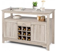Giantex Buffet Server Sideboard Console Table Wood Dining Table Cupboard Table with 2 Cabinets 1 Drawer and 9 Wine Cabinets Storage Organizer Kitchen and Dining Room Gray