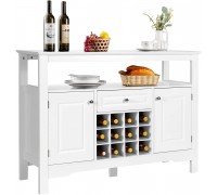 Giantex Buffet Sideboard Wood Storage Cabinet Kitchen Cupboard Dining Room Living Room Bar Furniture Console Table Pantry Credenza with Modular Wine Rack Open Shelf Drawer Cabinets White