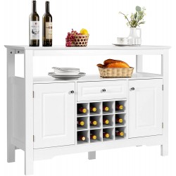 Giantex Buffet Sideboard Wood Storage Cabinet Kitchen Cupboard Dining Room Living Room Bar Furniture Console Table Pantry Credenza with Modular Wine Rack Open Shelf Drawer Cabinets White