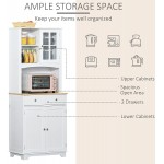 HOMCOM 67" Kitchen Buffet with Hutch Pantry with Framed Doors 2 Drawers and Open Microwave Countertop White