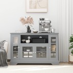 HOMCOM Modern Sideboard Console Table Buffet Server Storage Cabinet with Glass Doors for Living Room Kitchen Grey