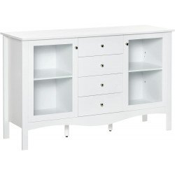 HOMCOM Modern Sideboard Serving Buffet Cabinet Cupboard with Glass Doors Drawers and Adjustable Shelves for Living Room White