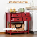 HOMCOM Sideboard Buffet Cabinet Storage Serving Console Table with 4 Drawers and Slatted Bottom Shelf for Kitchen Living Room Red