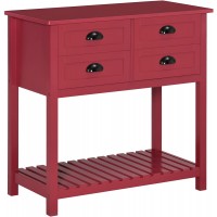HOMCOM Sideboard Buffet Cabinet Storage Serving Console Table with 4 Drawers and Slatted Bottom Shelf for Kitchen Living Room Red