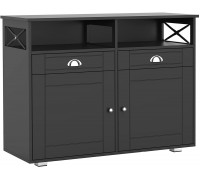 HOMCOM Sideboard Buffet Table Storage Cabinet with Large Tabletop 2 Cabinets 2 Drawers and Crossbar Side Design Black