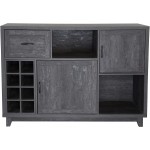 ICE ARMOR 99JET1500-2019-3 52”W Industrial Sideboard Storage Cabinet with Wine Racks Open Shelves and Drawer Large Dining Server Cupboard Buffet Table in Washed Black Finish