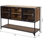 JAXPETY 48" Urban Industrial Two Tier Metal Mesh Door Sideboard Buffet Sideboard with 6 Cupboard Home Console Table with Bottom Shelf Rustic