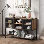 JAXPETY 48" Urban Industrial Two Tier Metal Mesh Door Sideboard Buffet Sideboard with 6 Cupboard Home Console Table with Bottom Shelf Rustic
