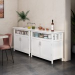 Kitchen Sideboard Cabinet with 2 Doors Storage Cupboard and Display Shelves Buffet Server Console Table Floor Cabinet for Dining Bathroom White 39L x 17W x 32H in