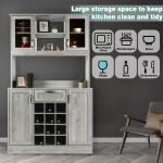 LAZZO Kitchen Buffet with Hutch Kitchen Hutch Sideboard Buffet Cabinet with Wine Rack Drawer Glass Door Freestanding Kitchen Pantry Storage Cupboard with Open Shelves & Countertop for Home Hallway