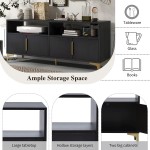 Livspace Console Table Entrance Cabinet Sideboard with Gold Metal Legs and Handles Sufficient Storage Space Magnetic Suction Doors Espresso