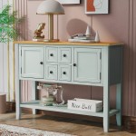 LUMISOL Solid Wood Sideboard Buffet Storage Cabinet Kitchen Console Table with Two Doors and Bottom ShelfLime White