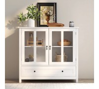 Modern Storage Cabinet Decorative Console Table with Metal Handles Glass Doors Compartments and Drawer Buffet Sideboard for Kitchen Dining Room Hallway Entryway 41.43" L X 15.55" W X 35.43" H