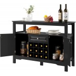 PETSITE Sideboard Buffet Storage Cabinet with Cross-Shaped Wine Rack Open Shelf 2 Cabinets & Drawer Wood Accent Console Cabinet for Living Room Entryway Black