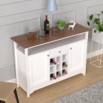 RVEE Wooden Wine Cabinet with Storage Modern Buffet Server Sideboard with 2 Door Cabinets 9 Wine Cabinets Wine Display for Kitchen Room Kitchen Bar Storage Cabinet Cupboard White
