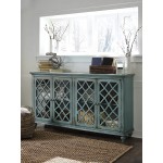 Signature Design by Ashley Mirimyn Vintage 69" 4-Door Accent Cabinet with Mirrored Glass and 2 Adjustable Shelves Blue