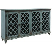Signature Design by Ashley Mirimyn Vintage 69" 4-Door Accent Cabinet with Mirrored Glass and 2 Adjustable Shelves Blue