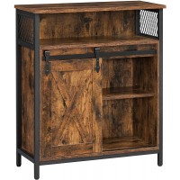 VASAGLE Buffet Cabinet Sideboard with Open Compartment Sliding Barn Door 27.6”L x 11.8”W x 31.5”H Industrial Rustic Brown and Black ULSC089B01