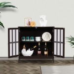 VINGLI Buffet Table Kitchen Buffet Storage Cabinet Brown Sideboard Cabinet with Plexiglass Front Doors for Kitchen Dining Room Living Room Hallway