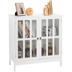 VINGLI Sideboard Buffet Storage Cabinet Kitchen Buffet Cabinet with 2 Glass Doors Small Accent Cabinet for Kitchen Hallway Living Room White