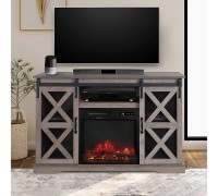 48 Inch TV Stand Console W Sliding Barn Door for TVs up to 55" with Fireplace and Remote Control,Grey Finish