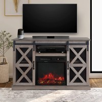 48 Inch TV Stand Console W Sliding Barn Door for TVs up to 55" with Fireplace and Remote Control,Grey Finish