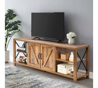 70 Inch TV Stand Barn Door Entertainment Center Farmhouse Rustic Wood TV Console Table with Storage Cabinets and Shelves for TVs Up to 75" Rustic Oak