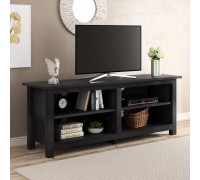 Allewie 58'' Modern TV Stand Cabinet Farmhouse Entertainment Center with 4 Open Storage Console for TVs Up to 65 Inches for Living Room and Bedroom Black