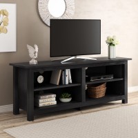 Allewie 58'' Modern TV Stand Cabinet Farmhouse Entertainment Center with 4 Open Storage Console for TVs Up to 65 Inches for Living Room and Bedroom Black