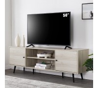 Amerlife 70 Inch TV Stand Mid-Century Wood Modern Entertainment Center Adjustable Storage Cabinet TV Console for Living Room Suitable for TV up to 80" Stone White