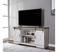 Amerlife TV Stand Sliding Barn Door Modern&Farmhouse Wood Entertainment Center Storage Cabinet Table Living Room with Adjustable Shelves for TVs Up to 65" Distressed White&Rustic