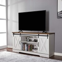 Amerlife TV Stand Sliding Barn Door Modern&Farmhouse Wood Entertainment Center Storage Cabinet Table Living Room with Adjustable Shelves for TVs Up to 65" Distressed White&Rustic