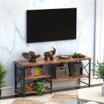 AMOSIC TV Stand Media Entertainment Center TV Stand for TV up to 65 Inch TV Table Entertainment Center 3-Tier TV Console for Living Room Entertainment Room Rustic Brown