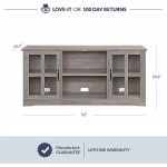 BELLEZE Modern 52 Inch Traditional TV Stand & Media Entertainment Center Console Table for TVs up to 60 Inch or Sideboard Buffet with Wood Glass Storage Cabinets Cori Gray Wash