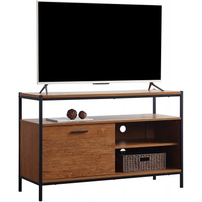 Caffoz 48" Sliding Barn Door TV Media Stand with Storage Shelves Industrial Entertainment Center with Slide Door Cable Management Farmhouse Wood Look Accent Furniture Oak Brown
