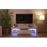 COSVALVE High-Gloss Fronts LED-Light TV Stand for TVs up to 65" Entertainment Centers with Two Drawers TV Media Furniture for Living or Family Room White