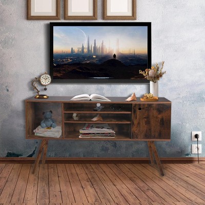 Deepclaoto Tv Stand for 55 Inch Tv,Tv Cabinets with Doors and Shelves,Mid Century Console,Low Center Table,Media Storage Furniture,Wood Tv Console for Living Room Bedroom