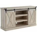 EDYO LIVING Farmhouse Sliding Barn Door TV Stand for TV up to 65 Inch Media Console Table Storage Cabinet Wood Entertainment Center Ranch Rustic Style White Oak