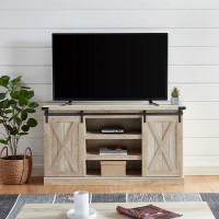 EDYO LIVING Farmhouse Sliding Barn Door TV Stand for TV up to 65 Inch Media Console Table Storage Cabinet Wood Entertainment Center Ranch Rustic Style White Oak