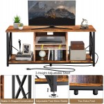 FABATO Wood TV Stand with Charging Station for TV Up to 65 inch with Storage Shelves Entertainment Center TV Cabinet with Metal Frame Rustic Brown