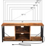 FABATO Wood TV Stand with Charging Station for TV Up to 65 inch with Storage Shelves Entertainment Center TV Cabinet with Metal Frame Rustic Brown