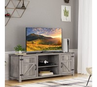Farmhouse TV Stand for TVs Up to 65" Wooden & Metal Entertainment Center Rustic Barn Doors Media TV Console with Storage Cabinet and Shelves Gray Wash